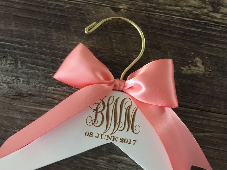 Wedding Monogram Hanger, Bride Hanger, Engraved Bridal Hanger, Monogram Wedding Hanger, Rustic Wedding, Gold Wire Hanger, Monogram Gift image 3