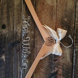 Monogram Wedding Hanger / Bride Hanger / Engraved Bridal Hanger / Wedding Monogram Hanger / Vintage Wedding / Rustic Wedding
