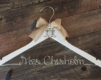 Cowboy Boots Wedding Hanger / Rustic Bride Hanger / Bridal Hanger / Country Wedding / Rustic Wedding / Personalized Hanger / Wedding Hanger