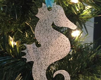 Seahorse Christmas Ornament, Coastal Christmas Ornament, Christmas Ornament Gift, Glitter ornament, Coastal Christmas, Beach Christmas