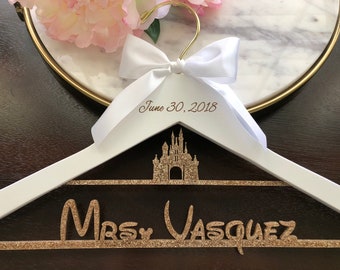 Disney Castle Hanger, Cinderella Wedding Hanger, Disney Bride Hanger, Disney Wedding Gift, Cinderella Castle Engagement, Custom Name Hanger