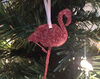 Flamingo Christmas Ornament, Coastal Christmas Ornament, Christmas Ornament Gift, Glitter ornament, Coastal Christmas, Beach Christmas