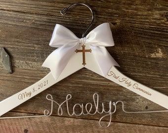 First Holy Communion Hanger, Communion Hanger, Childrens Communion Dress Hanger, Frist Communion Gift, Personalized Kids Hanger, Christening