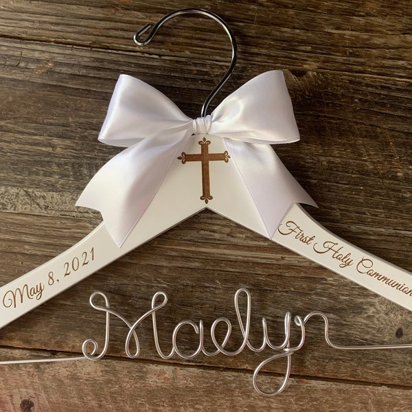 First Holy Communion Hanger, Communion Hanger, Childrens Communion Dress Hanger, Frist Communion Gift, Personalized Kids Hanger, Christening