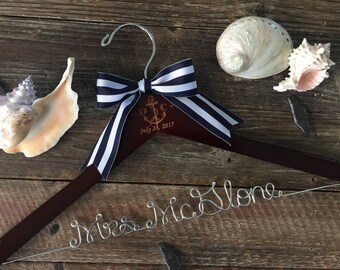 ANCHOR Wedding Hanger / Nautical Bridal Hanger / Beach Bride Hanger / Nautical Wedding / Personalized Wedding Dress Hanger / Engraved Hanger