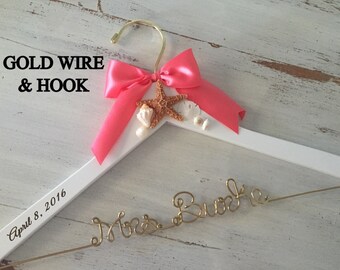 Personalized Beach Wedding Hanger: Starfish Seashell Bridal Hanger