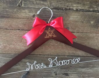 Harry Potter Wedding Hanger, Bridal Hanger, Bride Hanger, Harry Potter Wedding, Personalized Hanger, Golden Snitch, Deathly Hallows Hanger