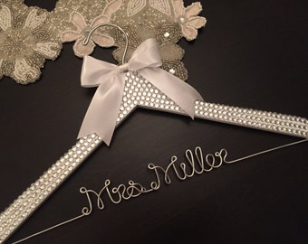 BLING Wedding Hanger, Bridal Hanger, Personalized Hanger, Brides Name Hanger, Bride Hanger, Bling Wedding, Rhinestone Sparkle Hanger