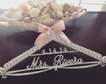 Bride Hanger, Bridal BLING Hanger, Bling Hanger, Rhinestone Wedding Hanger, Personalized Name Hanger, Pearl Wedding Hanger, Sparkle Hanger
