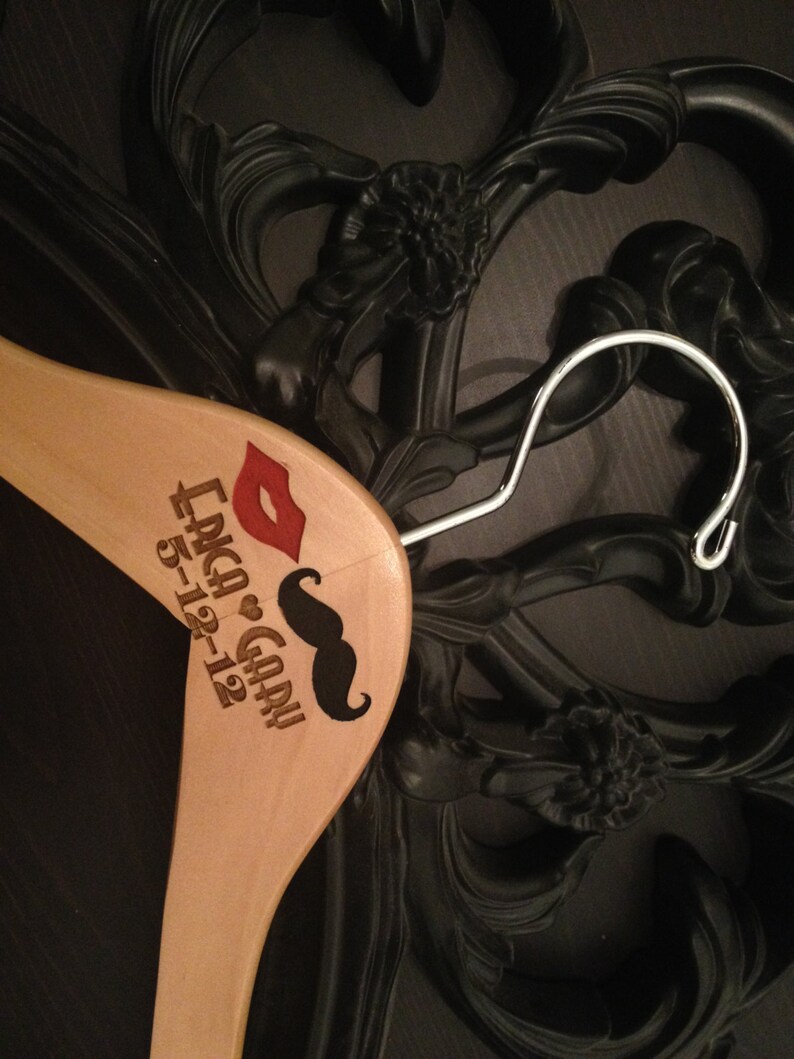 Mustache & Lips Wedding Bridal Hanger Personalized Wedding Etsy