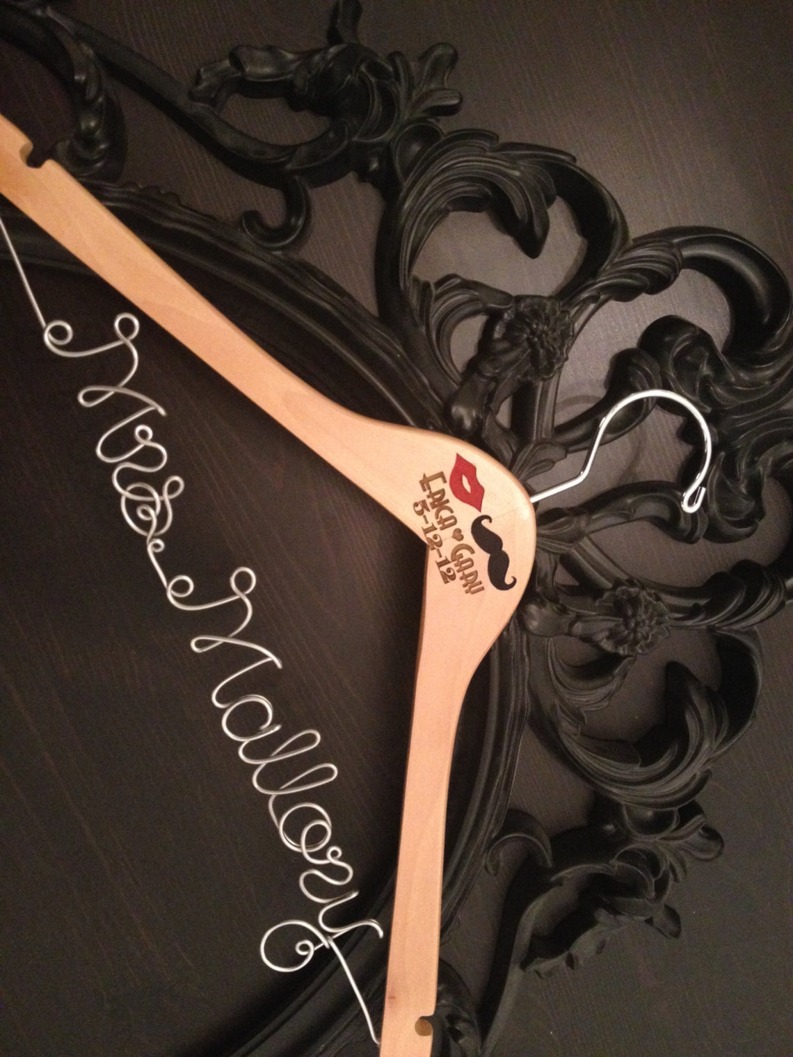 Mustache & Lips Wedding Bridal Hanger Personalized Wedding Etsy