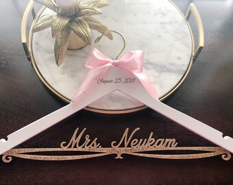 Gold Wedding Hanger, Custom Bride Hanger, Bride Hanger, Glitter Hanger, Bling Hanger, Sparkle Hanger, Acrylic Wedding Hanger