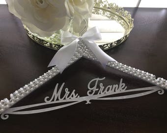 Bride Hanger, Bridal BLING Hanger, Bling Hanger, Rhinestone Wedding Hanger, Personalized Name Hanger, Pearl Wedding Hanger, Sparkle Hanger
