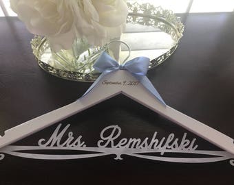 Wedding Hanger, Personalized Bride Hanger, Brides Hanger, White Pearl Hanger, Bling Hanger, Pearl Hanger, Pearlized Acrylic Wedding Hanger