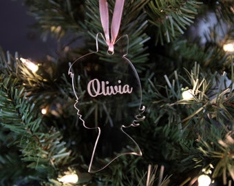 Personalized Child Silhouette Ornament: Engraved Acrylic, Baby's First Christmas