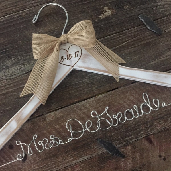 Personalized Rustic Bridal Hanger: Shabby Chic Wedding Dress Hanger