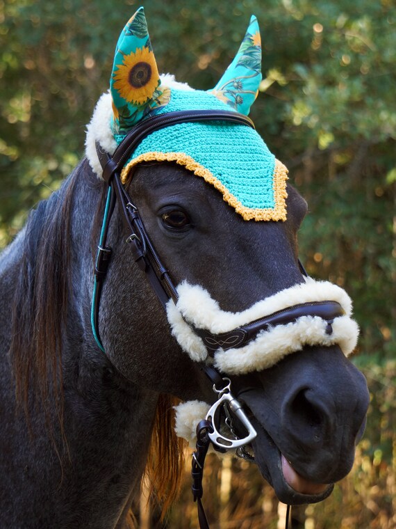Bonnet Anti-mouches Cheval - Bleu Marine Et Doré, Taille Réelle, Personnalisé