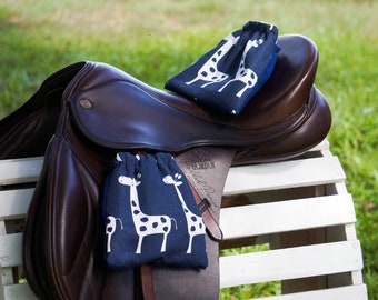 Custom Stirrup Covers -  Navy Giraffes - Animal Print - Fleece Lined