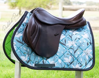 Custom Saddle Pad - Blue & Gray Floral - English or Western