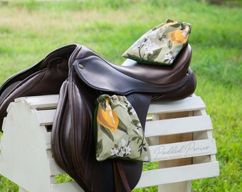 Custom Stirrup Covers -  Green and Yellow Lemons and Bees - Fleece Lined