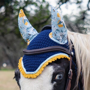 Custom Fly Veil Bonnet - Blue and Yellow Lemons and Bees - All Sizes