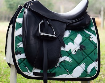 Custom Saddle Pad - Emerald Green Cranes - English or Western