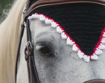 In-Stock - Toothy Monster Grin Halloween Costume Fly Veil Bonnet - Horse Size
