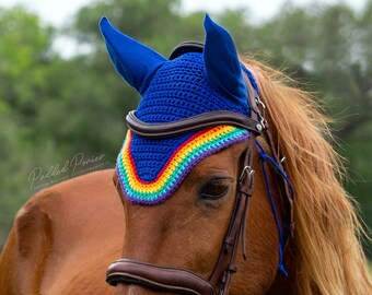 Custom Fly Veil Bonnet - LGBTQ+ Gay Flag Royal Blue Rainbow Stripe - All Sizes