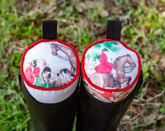 Custom Equestrian Boot Trees - Foxhunt Toile Horse Print - Tall Boot Shapers