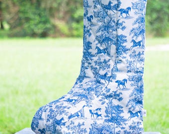 Custom Boot Bag - Blue Equestrian Toile