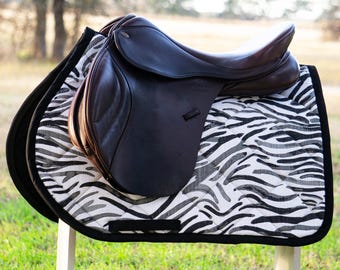 Custom Saddle Pad - Black and White Zebra Animal Stripe - English and Western