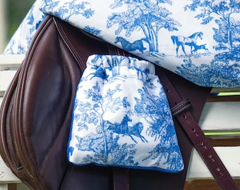 Custom Stirrup Covers -  Blue Equestrian Toile - Fleece Lined