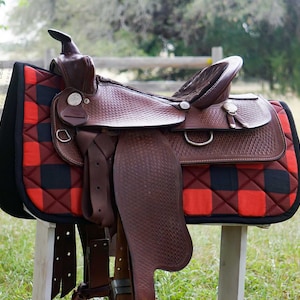 Custom Saddle Pad - Red & Black Buffalo Plaid - English and Western