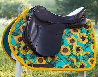 Custom Saddle Pad - Turquoise and Yellow Sunflowers - English or Western
