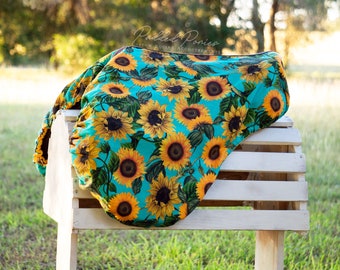 Custom Saddle Cover - Turquoise and Yellow Sunflowers - English and Western