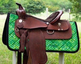 Custom Saddle Pad - Green Dragon Scales - English and Western
