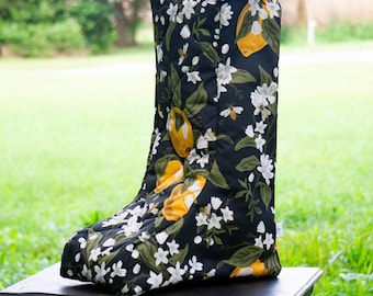 Custom Boot Bag - Black Lemons and Bees Floral
