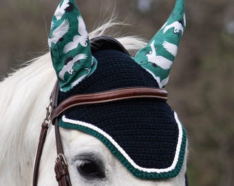 Custom Fly Veil Bonnet - Emerald Green Cranes Birds - All Sizes