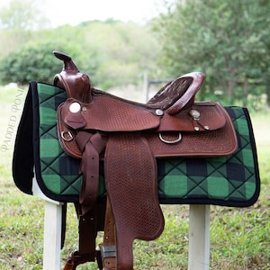 Custom Saddle Pad - Green & Black Buffalo Plaid - English and Western