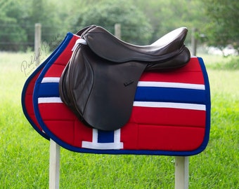 Tapis De Selle Dressage Personnalisé Rouge, Blanc, Bleu, Motif Bandana, En Coton