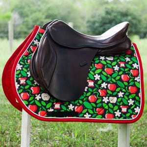 Custom Saddle Pad - Red & Black Apples - English or Western