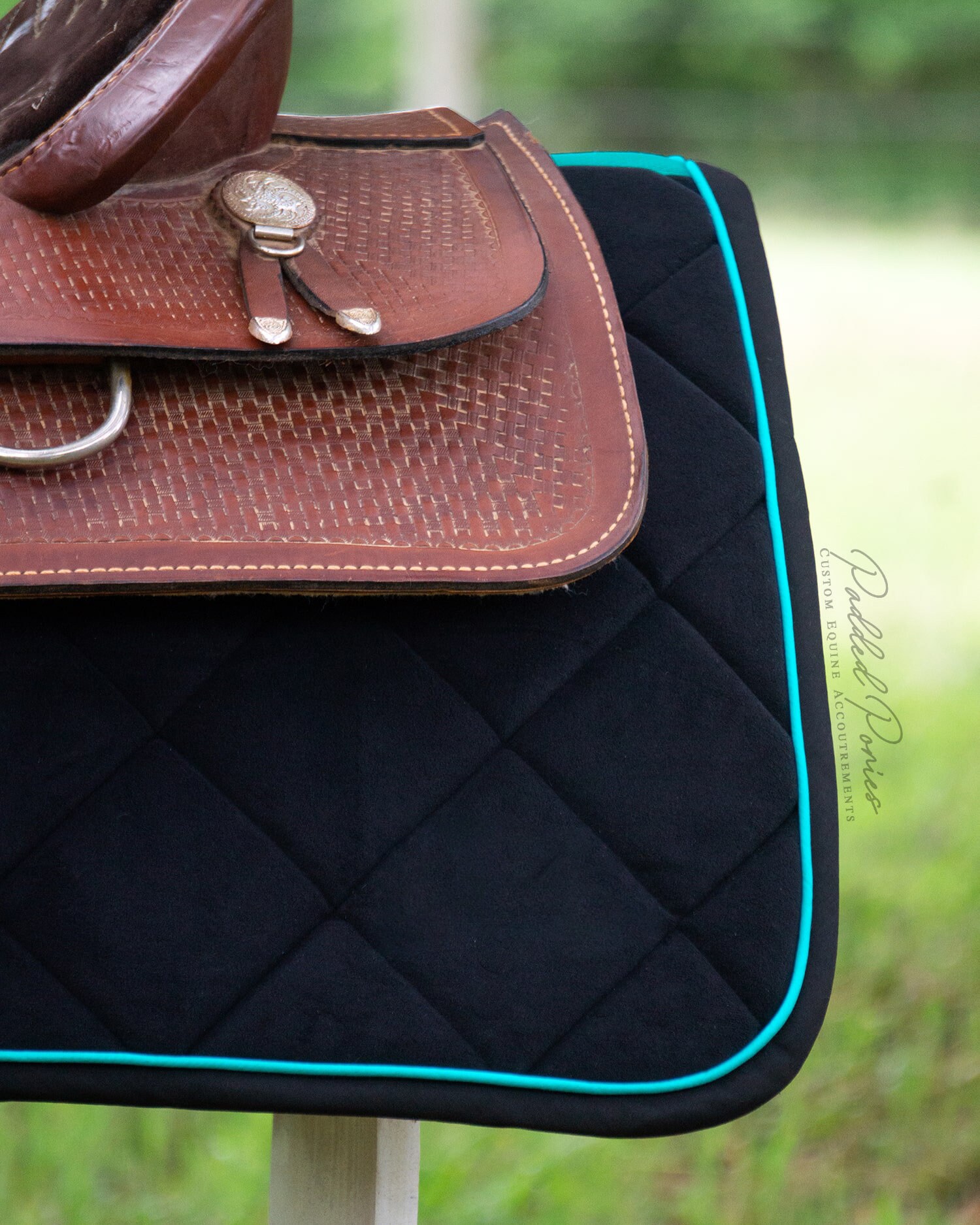 Couverture De Selle Personnalisée Best Ever – 30 Pouces – Marron Et Turquoise – Laine Et Cuir