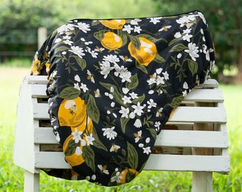 Custom Saddle Cover - Black Floral, Lemons, and Bees - English and Western