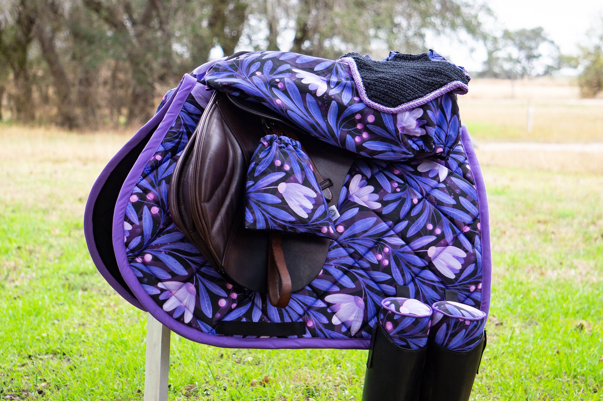 Custom Horse Fly Bonnet - Purple Florals With Rhinestones - Pony to ...