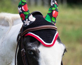 Custom Fly Veil Bonnet - Red & Black Apples - All Sizes