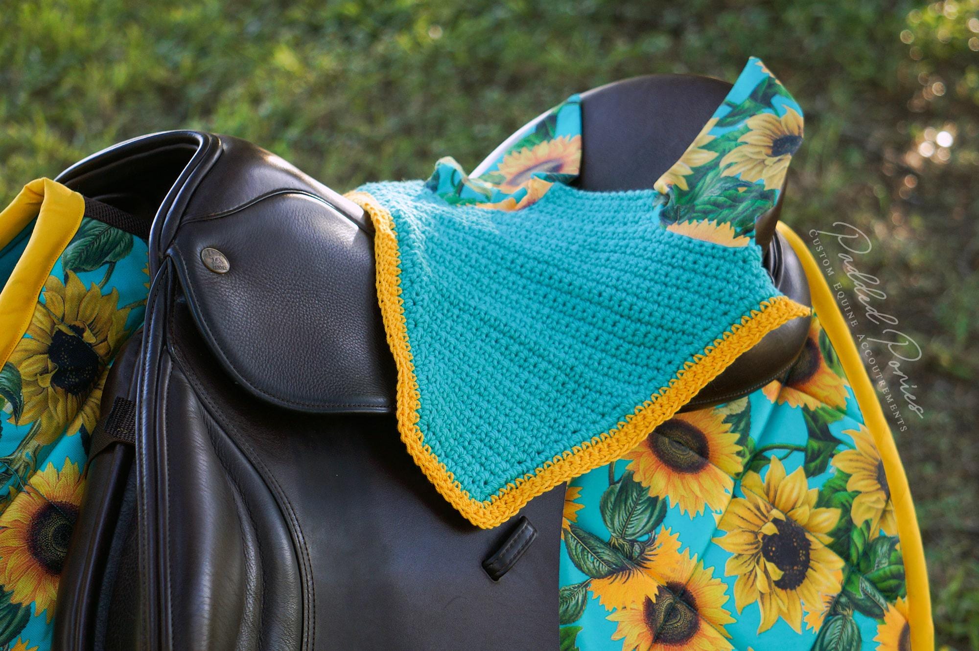 Tapis de selle personnalisé - Tournesols turquoise et jaune - Anglais ou western - Canada