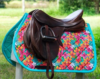 Custom Saddle Pad - Tropical Flowers - English or Western