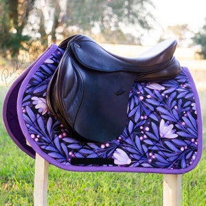 Custom Saddle Pad - Indigo Purple Floral Moonflowers - English and Western