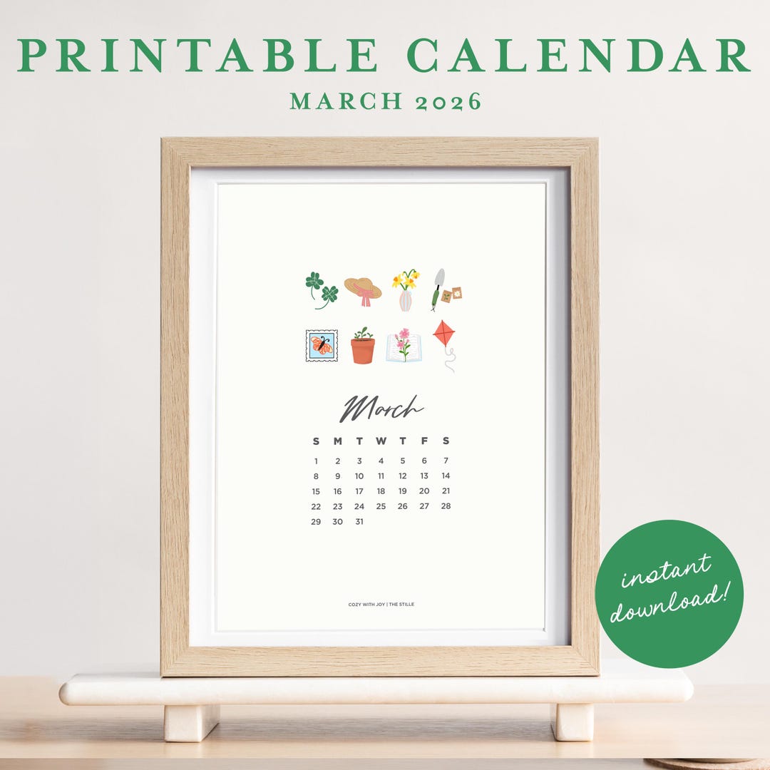 March 2026 Printable Calendar | Early Spring Illustrated Wall Calendar ...