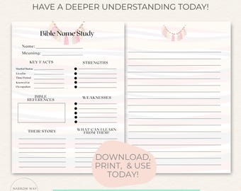 Names of the Bible Study Guide PDF Devotional, Boho Minimalist Bible Character Study PDF Journal Guide (Digital Download)